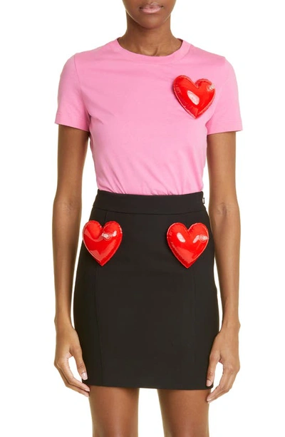 Moschino Heart-patch Cotton T-shirt In Fuchsia