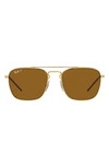 Ray Ban 55mm Polarized Square Sunglasses In Gold Flash