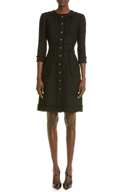 Dolce & Gabbana Raschel Button-embellished Wool-blend Tweed Dress In Black
