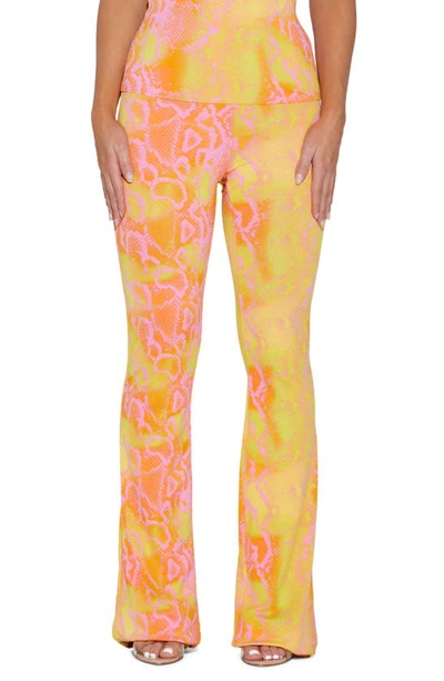 Naked Wardrobe The Boot Up Snakeskin Print Bootcut Pants In Neon Snakeskin