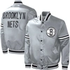Starter Gray Brooklyn Nets Slider Satin Full-snap Varsity Jacket In Gray