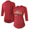 MAJESTIC MAJESTIC THREADS RED KANSAS CITY CHIEFS SUPER BOWL LVII DESERT TRI-BLEND RAGLAN 3/4 SLEEVE T-SHIRT