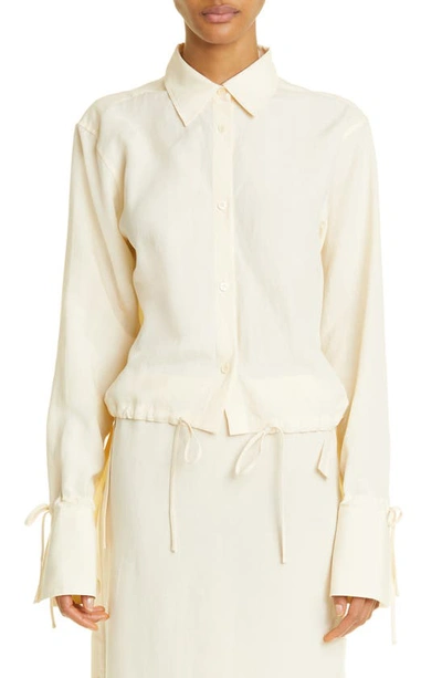 Totême Drawstring Linen Blend Shirt In Beige