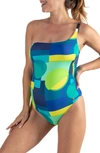 Cache Coeur Pop One-shoulder One-piece Maternity Swimsuit In Blue