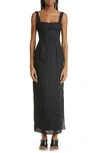 Sir Bettina Ruched Linen Midi Dress In Black