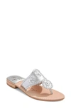 Jack Rogers Jacks Woven Leather Thong Sandals In Silver