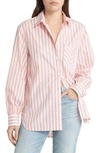 Rag & Bone Maxine Striped Button-front Shirt In Pinkstripe