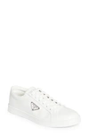 Prada Lane Triangle Logo Low Top Leather Sneaker In Bianco