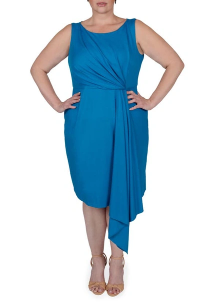 Mayes Nyc Plus Size Adele Draped Sheath Dress In Blue
