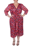 Mayes Nyc Winnie Floral-print Ruffle-front Midi Dress In Mini Rose