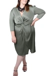 Mayes Nyc Plus Size Elvie Front-twist Midi Dress In Olive