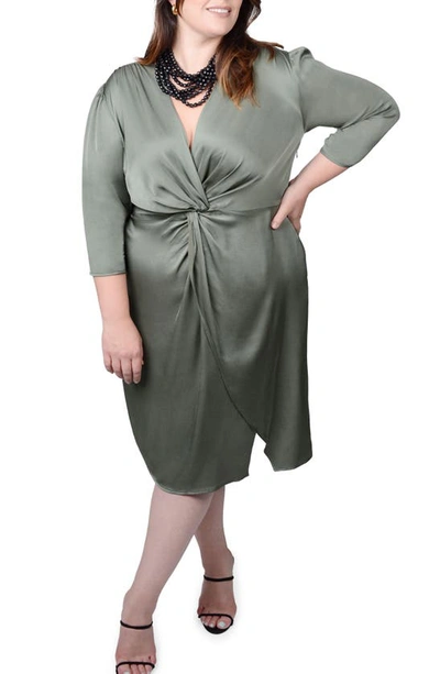 Mayes Nyc Plus Size Elvie Front-twist Midi Dress In Grey