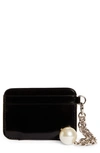 SIMONE ROCHA PATENT LEATHER CARD CASE WITH IMITATION PEARL CHARM