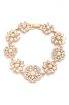 Marchesa Gold-tone Crystal & Imitation Pearl Flower Flex Bracelet In Gold/ Cgs