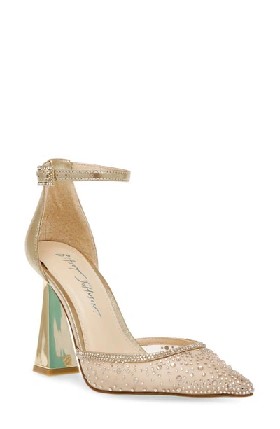 Betsey Johnson Viola Rhinestone Ankle Strap Pump In Light Gold