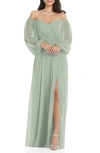 DESSY COLLECTION CONVERTIBLE NECK LONG SLEEVE CHIFFON GOWN