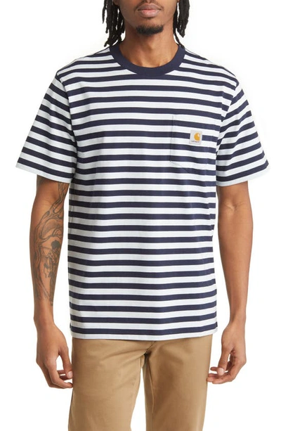 Carhartt Scotty Pocket T-shirt In Scotty Stripe, Atom Blue / Icarus