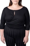 Mayes Nyc Plus Size Tamara Knit Keyhole Wrap Top In Black