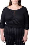 Mayes Nyc Plus Size Tamara Knit Keyhole Wrap Top In Black Solid