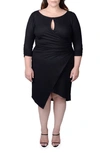 Mayes Nyc Plus Size Lina Ruched Keyhole Midi Dress In Black