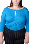 Mayes Nyc Plus Size Tamara Knit Keyhole Wrap Top In Mykonos Blue Soli