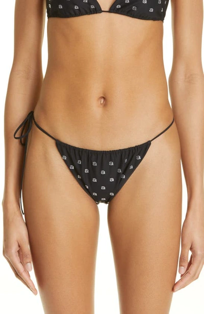 Alexander Wang Hotfix Crystal Logo String Bikini Bottoms In 001 Black