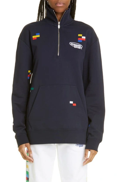 Missoni Logo Embroidered Half Zip Sweatshirt In Navy Multicolor Heritage