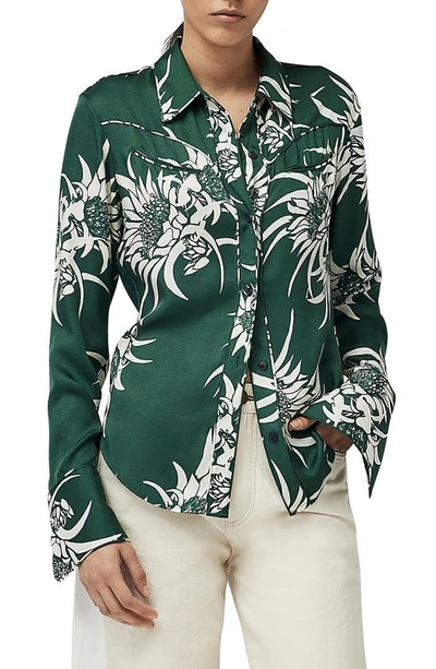 Rag & Bone Cleo Floral Western Silk Blend Button-up Shirt In Green
