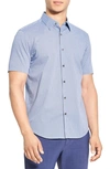 THEORY IRVING GEO PRINT STRETCH SHORT SLEEVE BUTTON-UP SHIRT