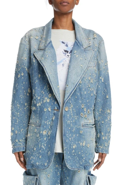 Acne Studios Distressed Denim Jacket In Mid Blue