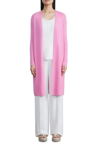 Lafayette 148 Ribbed Open Duster Cardigan In Pink Madder