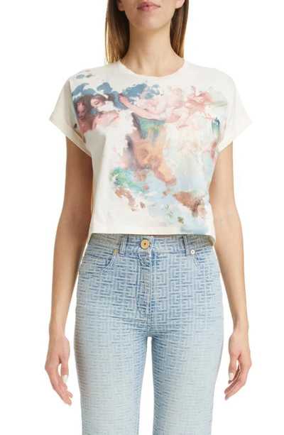 Balmain Printed Cropped T-shirt In Multi-colour