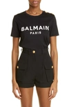 Balmain Button-embossed Logo Cotton T-shirt In Noir Blanc (black)