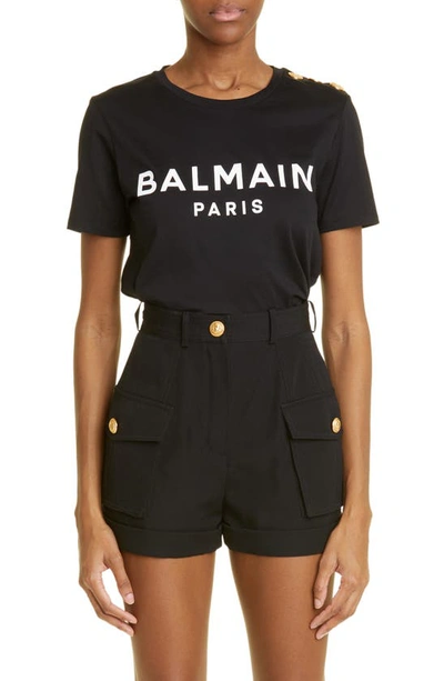 Balmain Button-embossed Logo Cotton T-shirt In Noir Blanc (black)