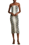 KHAITE THE RUMER PYTHON PRINT STRAPLESS MIDI DRESS