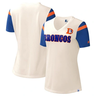 STARTER STARTER WHITE DENVER BRONCOS KICK START V-NECK T-SHIRT