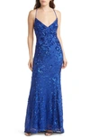 Lulus Photo Finish Sequin High-low Maxi Dress In Royal Blue