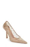 Alexander Wang ‘delphine' 105 Rhinestone Embellished Logo Mesh Suede Pumps In Beige