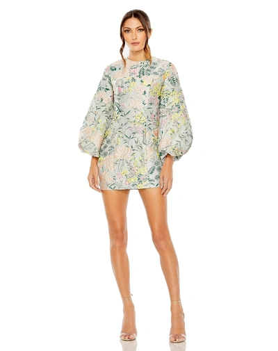 Mac Duggal Multicolor Floral Brocade Puff Sleeve Fitted Mini Dress