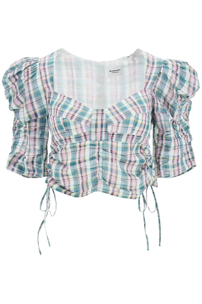 Isabel Marant Étoile Galaor Ruched Checked Cotton-voile Top In Lilac