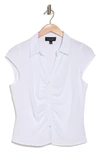 LAUNDRY BY SHELLI SEGAL CAP SLEEVE RUCHED BUTTON-UP TOP