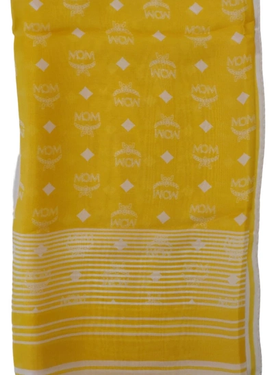 Mcm Freesia Yellow Monogram Silk Jacquard Scarf With Striped Edge Mef8smm06yq001
