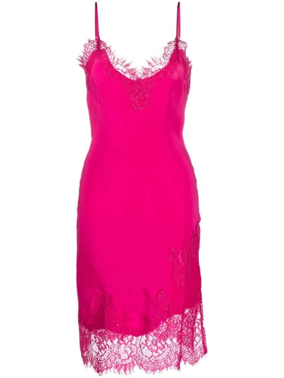 Gold Hawk Lace-appliqué Silk Midi Dress In Pink