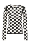 Sportmax Black Top With Extra Long Sleeves And Checkerboard Effect In Trasparent Yarn Intersias Woman In Black