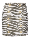 Balmain Hw Butonned Lurex Zebra Short Skirt In Gad Blanc Or