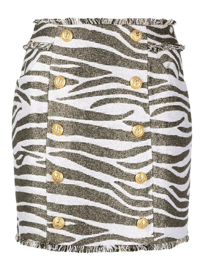 Balmain Hw Butonned Lurex Zebra Short Skirt In Multi