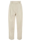 Brunello Cucinelli Baggy Sartorial Trousers In Sparkling Cotton And Viscose Twill With Monile In Ecru