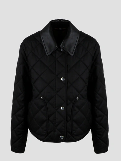 Burberry Lanford Black Quilted Jacket With Pointed Collar In Polyester Woman