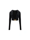 Versace Short Black Sweatshirt In Shiny Microfibre Medusa Biggie In Nero