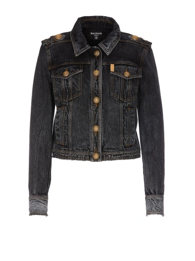 Balmain Washed Denim Jacket In Black